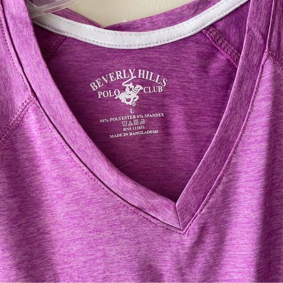 Beverly Hills Polo Club Heathered Purple V-neck Active Exercise Activewear Top - Picture 3 of 3
